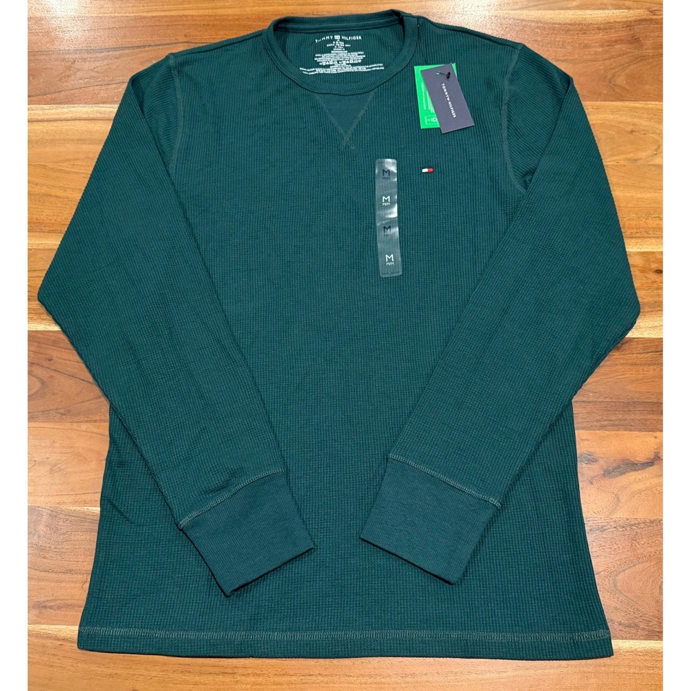 Tommy Hilfiger Mens Thermal Shirt Spruce Green Waffle Knit Long Sleeve M NEW